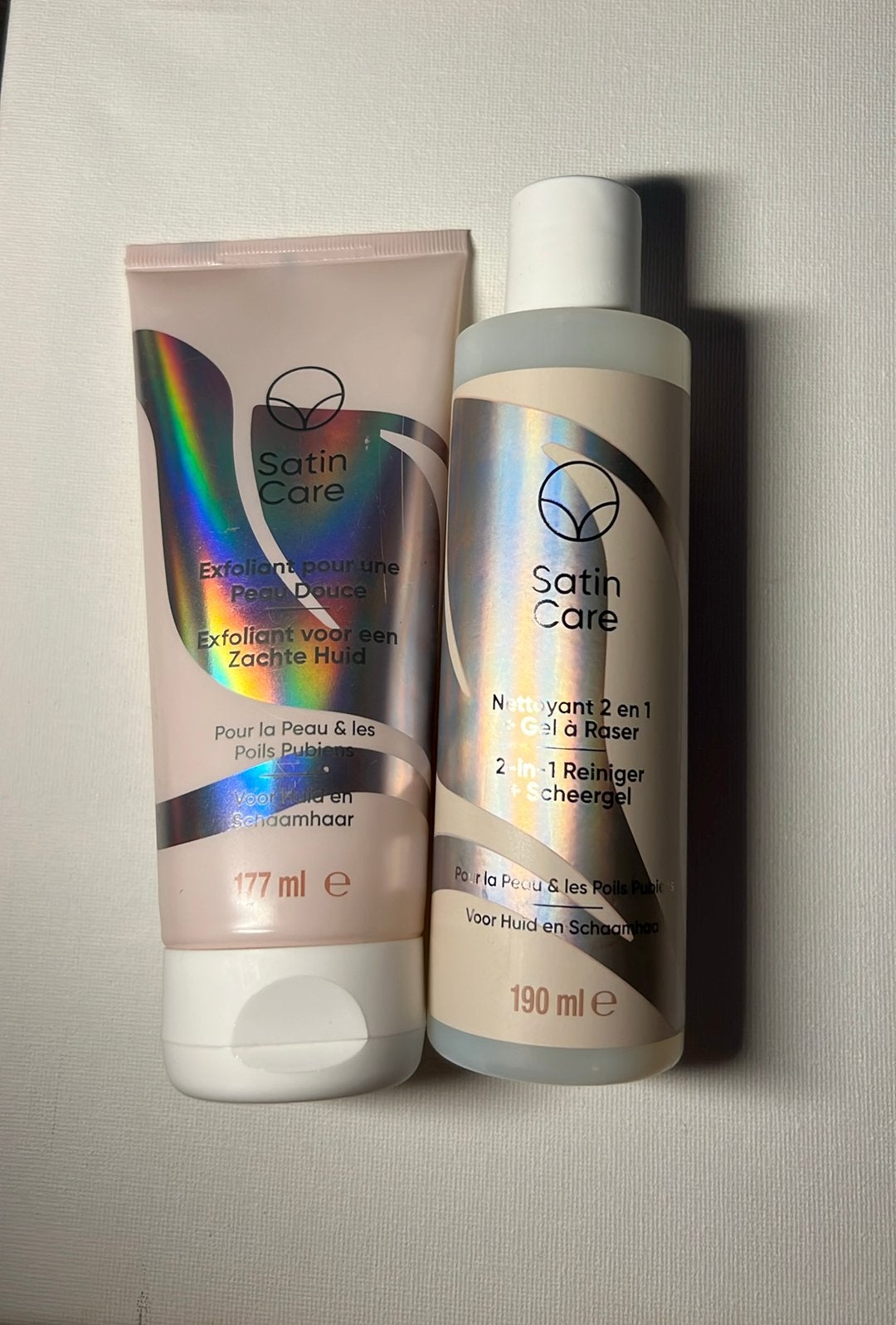 Satin Care Exfoliant & 2-in-1 Reiniger/Scheergel, Ophalen, Zo goed als nieuw, Bodylotion, Crème of Olie