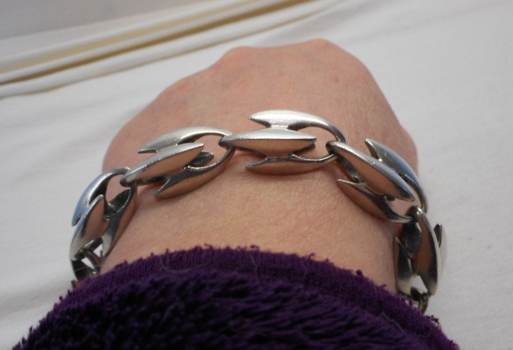 Zilveren zware unisex Biker armband aparte schakels nr.1149, Verzenden, Zo goed als nieuw, Zilver, Zilver