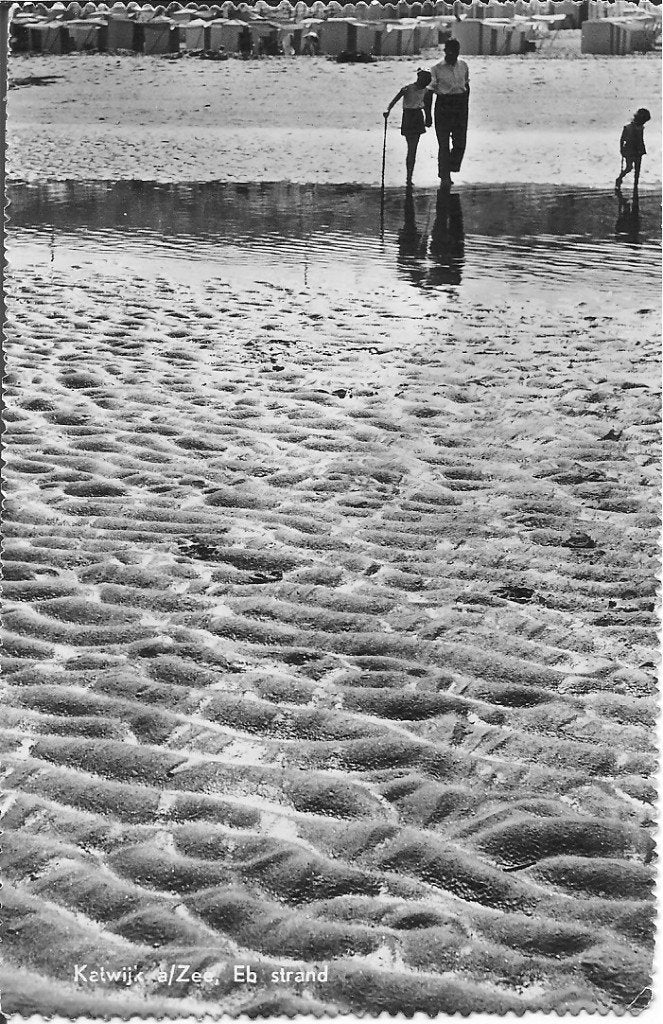 Oude ansichtkaart Katwijk aan Zee, Eb strand 1959, Ophalen of Verzenden, 1940 tot 1960, Gelopen, Zuid-Holland