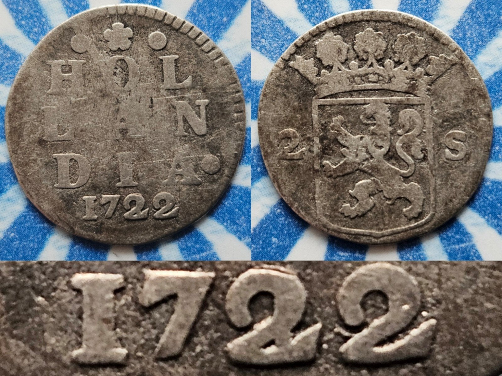 Oude zilveren munt dubbele stuiver Holland overslag 1722/11, Vóór koninkrijk, Zilver, Losse munt, Overige waardes