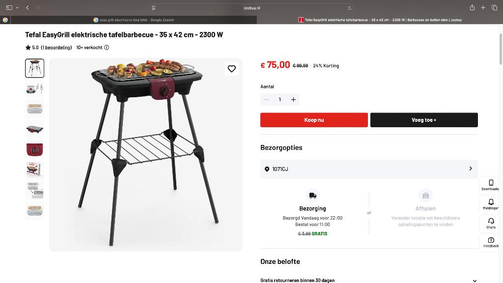 BBQ elektrisch Tefal Easygrill, Ophalen of Verzenden, Zo goed als nieuw, Tefal