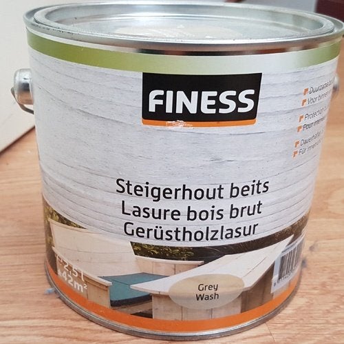 Finess Steigerhout beits Grey Wash 2,5 liter Nieuw .a, Ophalen, Nieuw, Beits, Grijs
