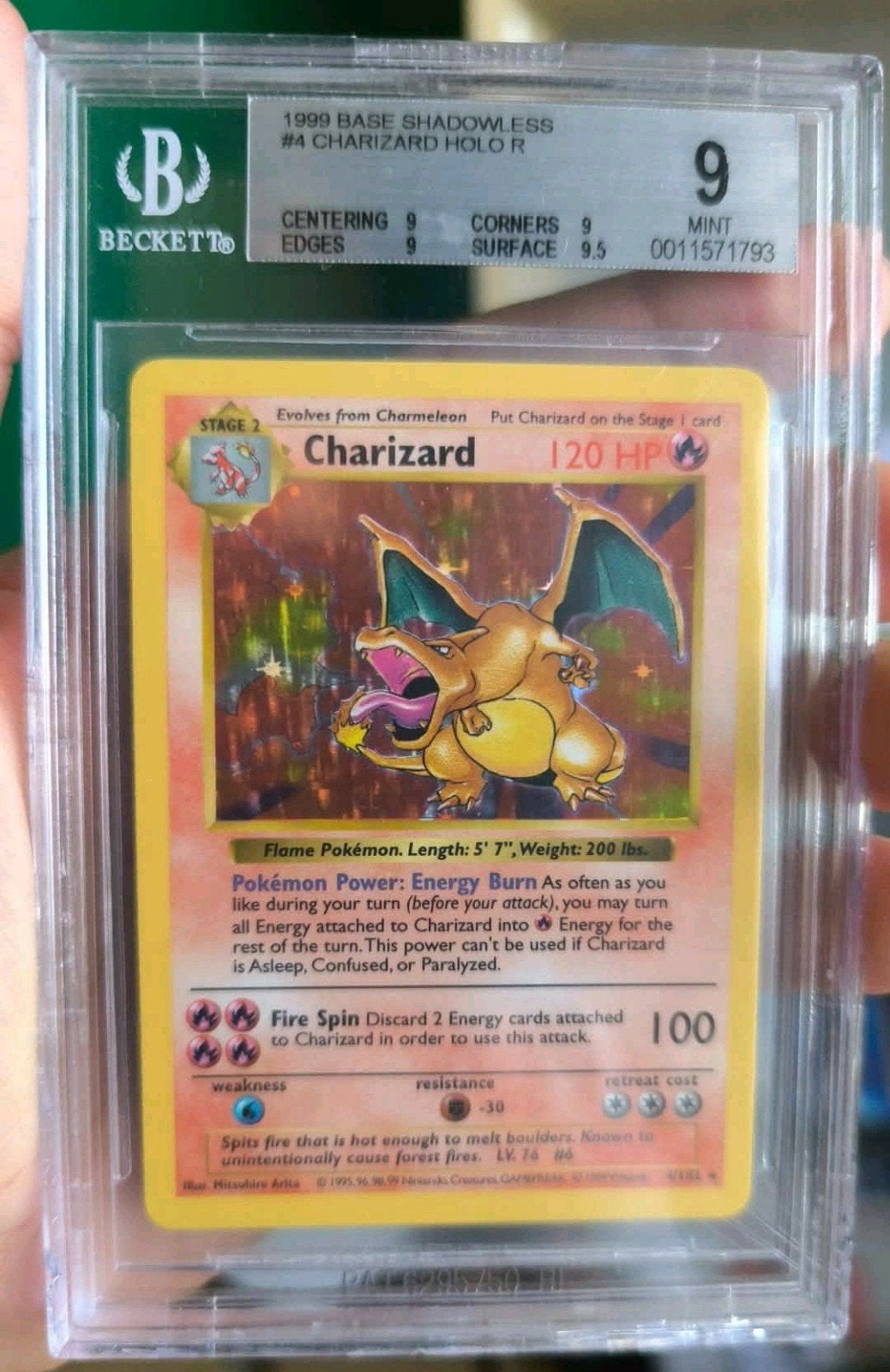 Shadowless Charizard 1999 Base Set Holo BGS 9 Mint, Hobby en Vrije tijd, Verzamelkaartspellen | Pokémon, Foil, Ophalen of Verzenden