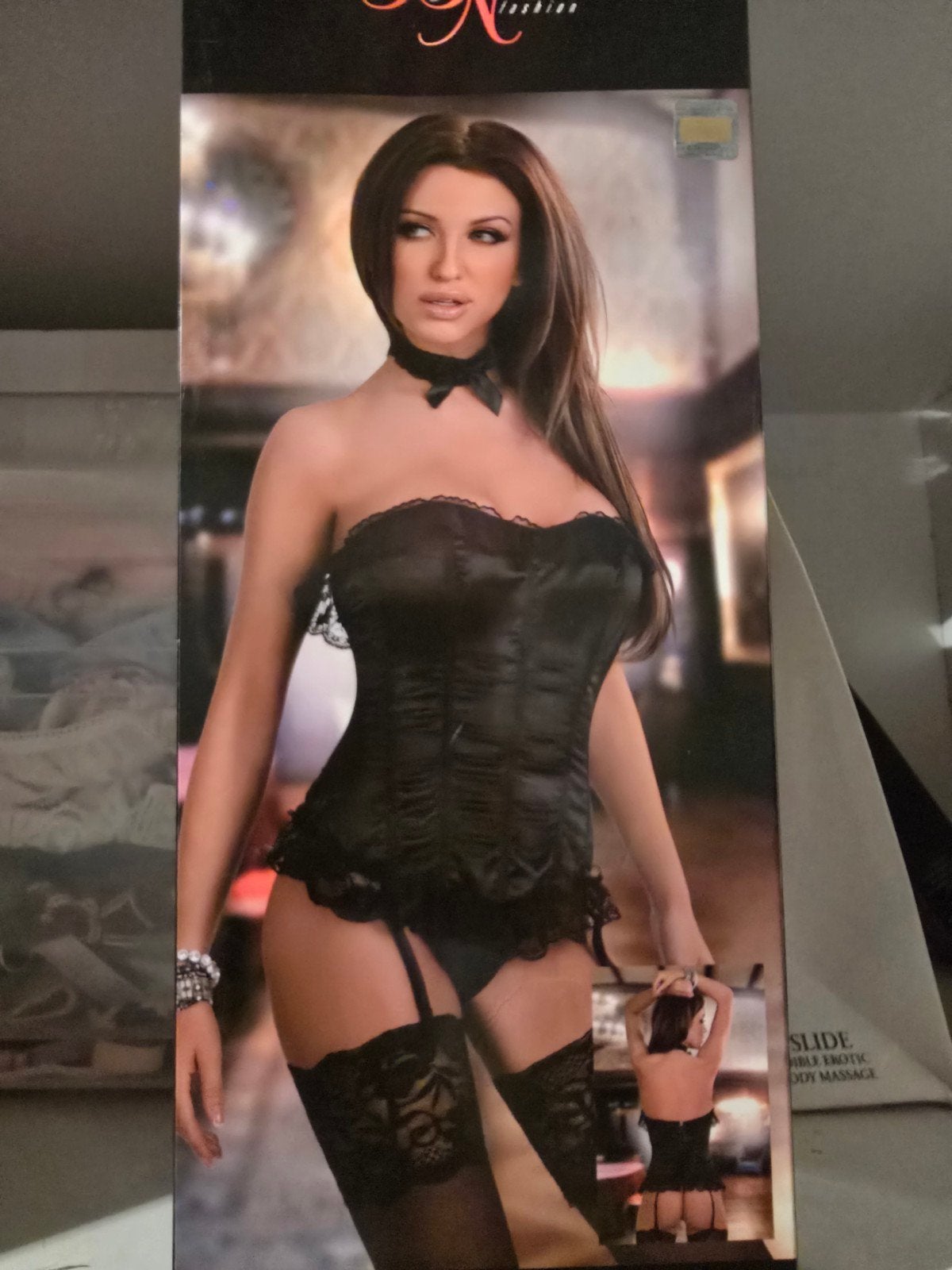 Zwart Korset met Jarretels en Choker - Maat S/M, N/A, Verzenden, Zwart, Body of Korset