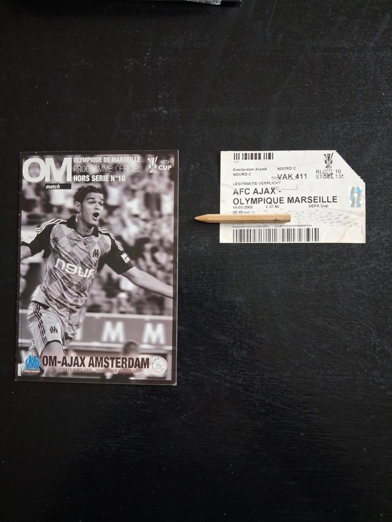 Programma ticket Olympique Marseille Uefa Cup 2008/09, Ophalen of Verzenden, Zo goed als nieuw, Ajax