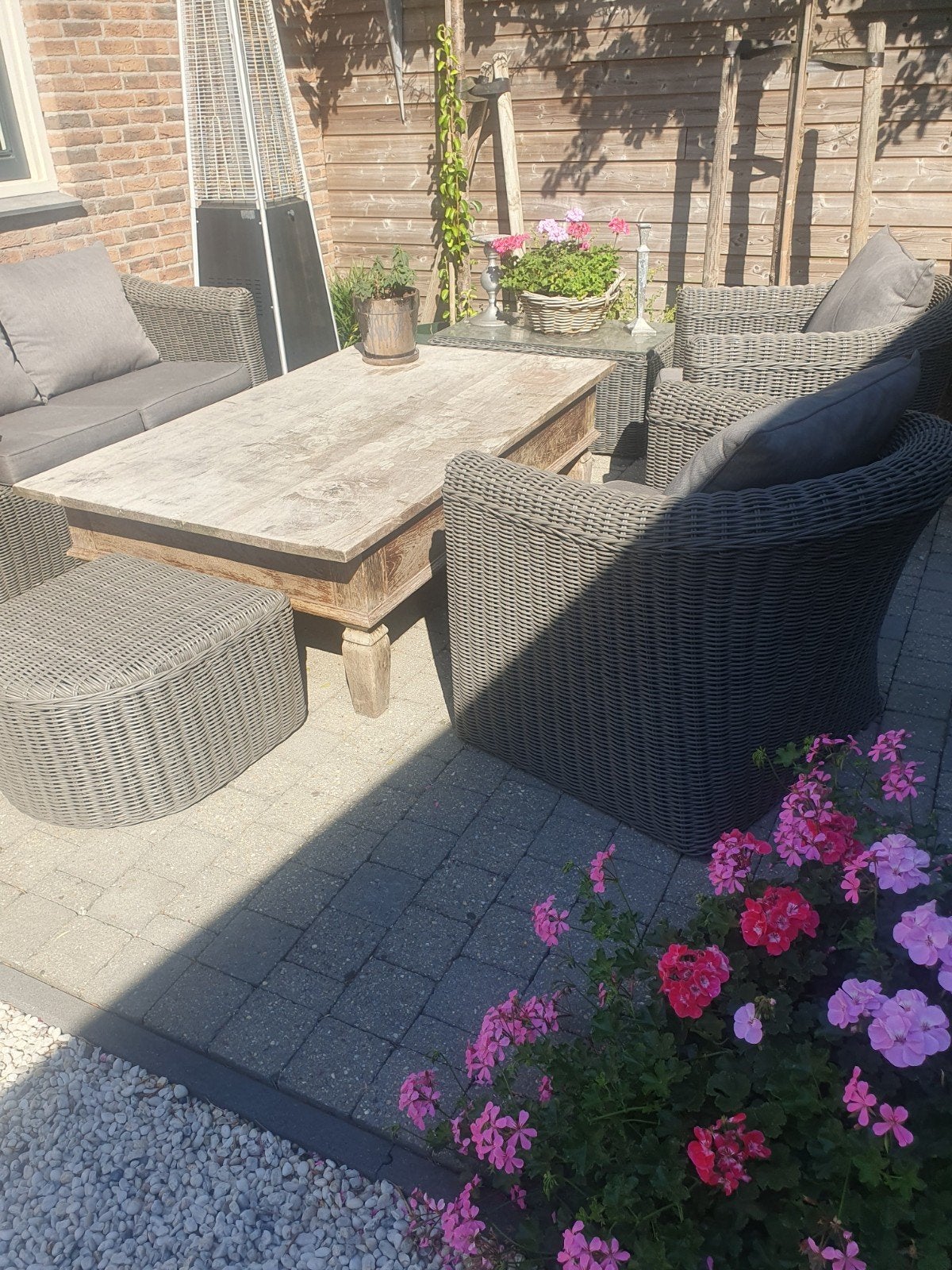 mooie5 delig  loungeset wicker grijs . evt. met tafel, Ophalen, 5 zitplaatsen, Gebruikt, Loungeset