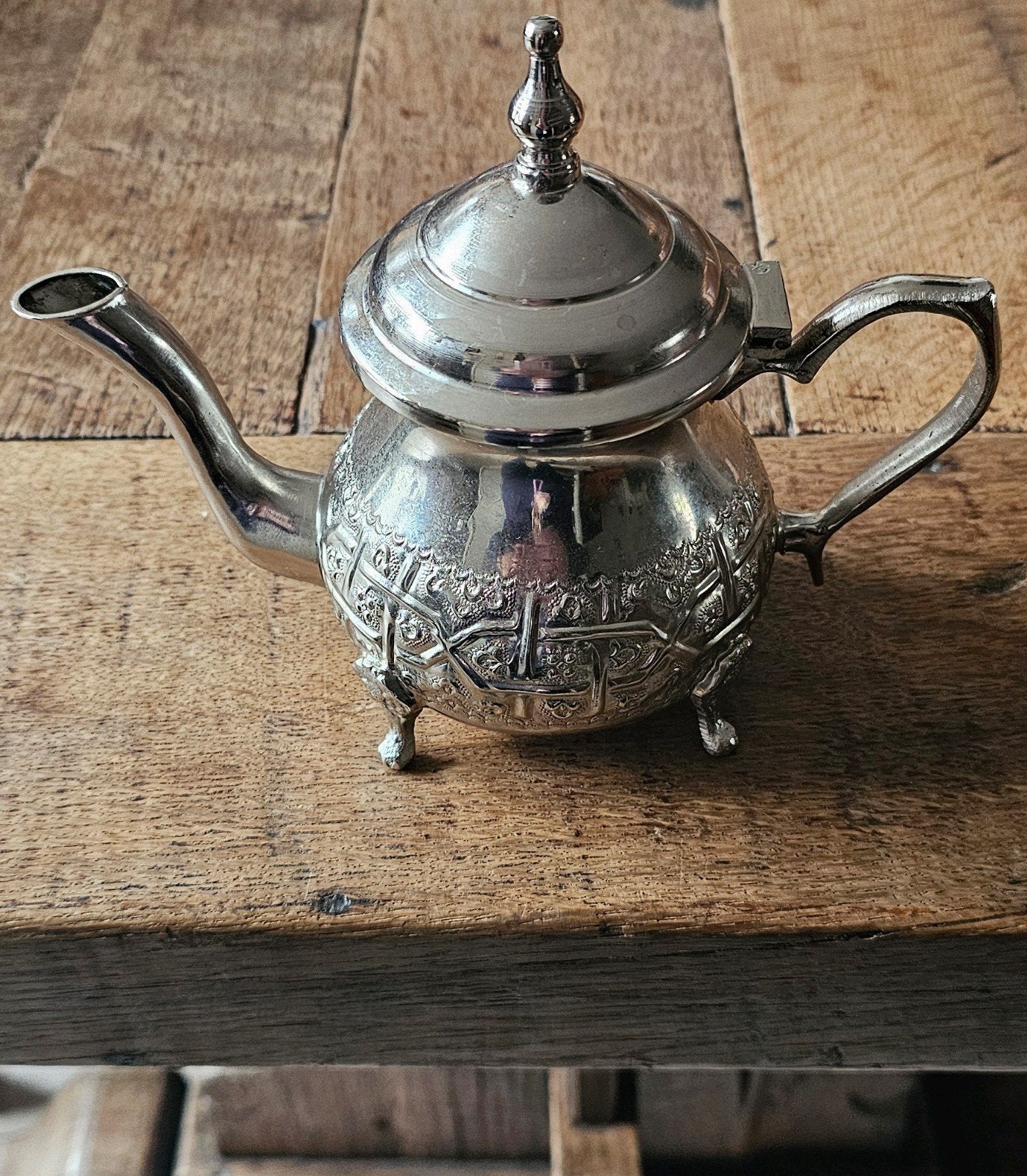 Antiek theepotje met 5 servetringen verzilverd, Antiek en Kunst, Ophalen of Verzenden
