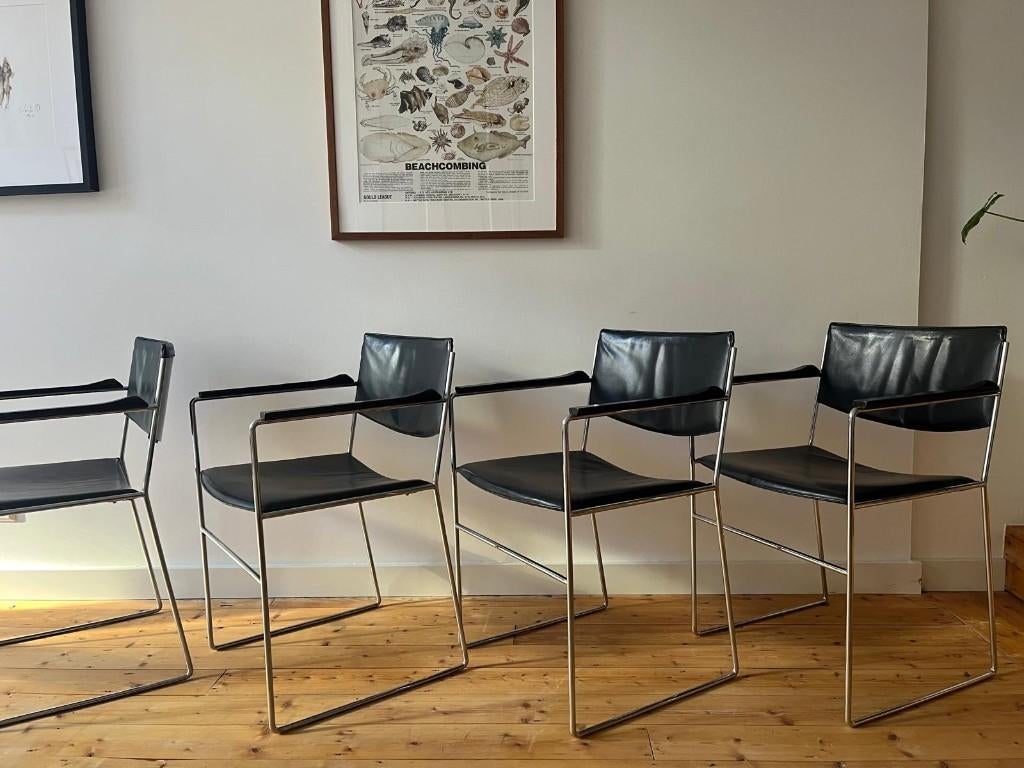 4 eetkamerstoelen "DLA/DSA" Arnold Merckx voor Arco, Huis en Inrichting, Stoelen, Ophalen, Gebruikt, Zwart, Vier