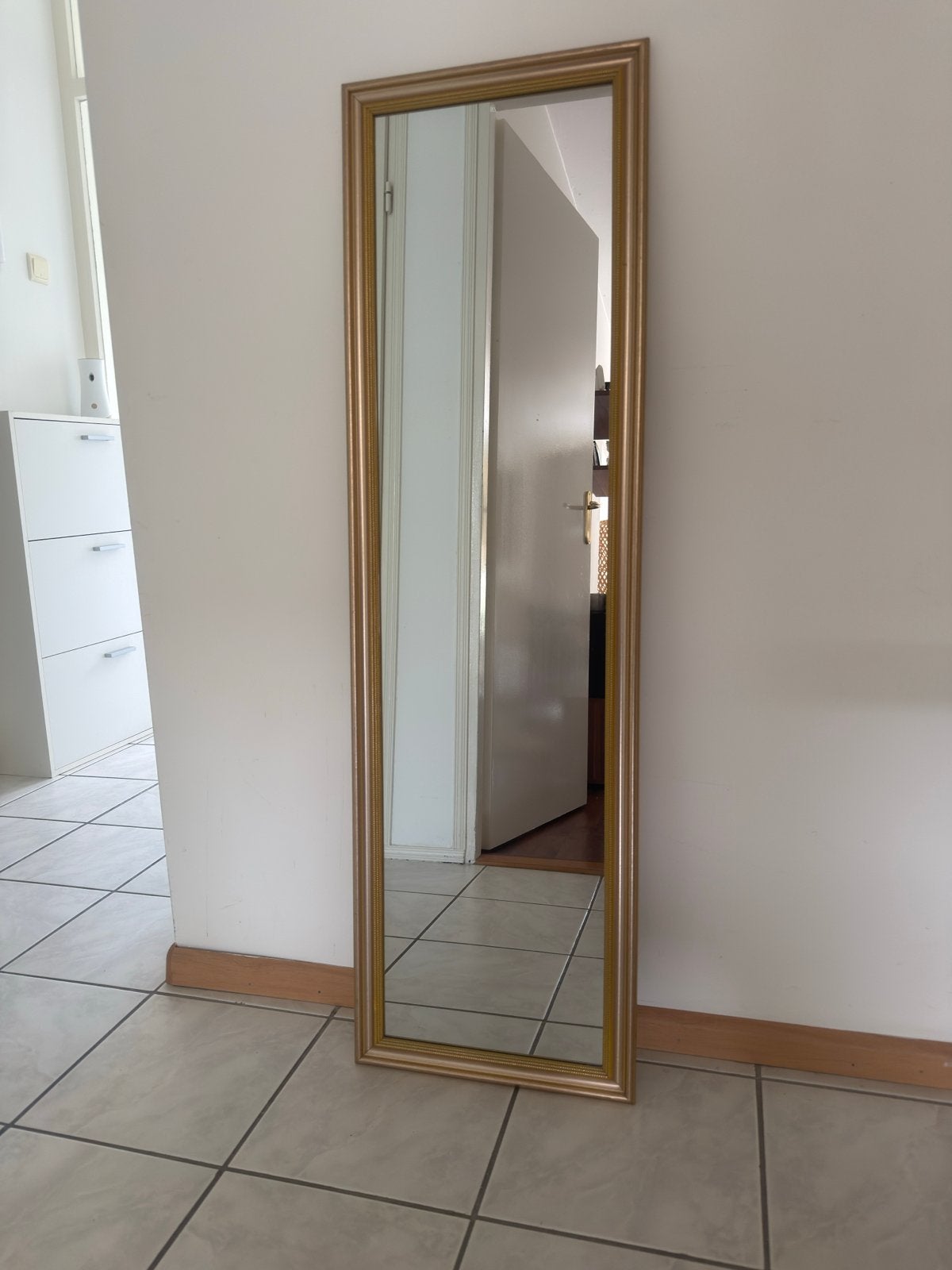 Gouden spiegel - staand of hangend, Minder dan 50 cm, Gebruikt, 200 cm of meer, Ophalen of Verzenden