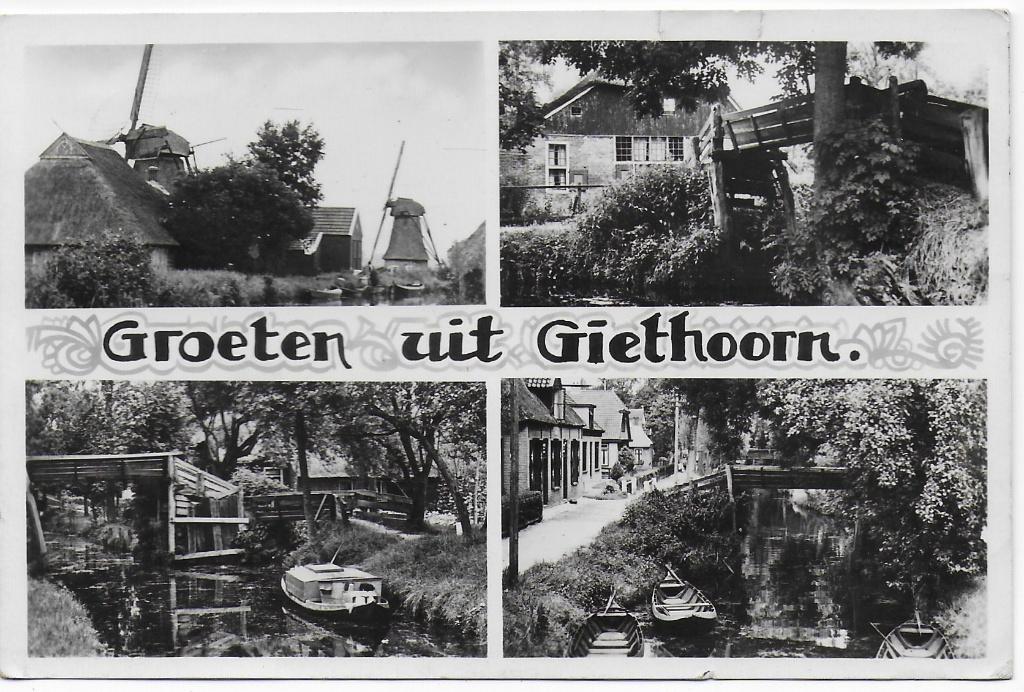 Giethoorn Ansichtkaart Uit 1951 ( B5100 ), Ophalen of Verzenden, 1940 tot 1960, Gelopen, Overijssel