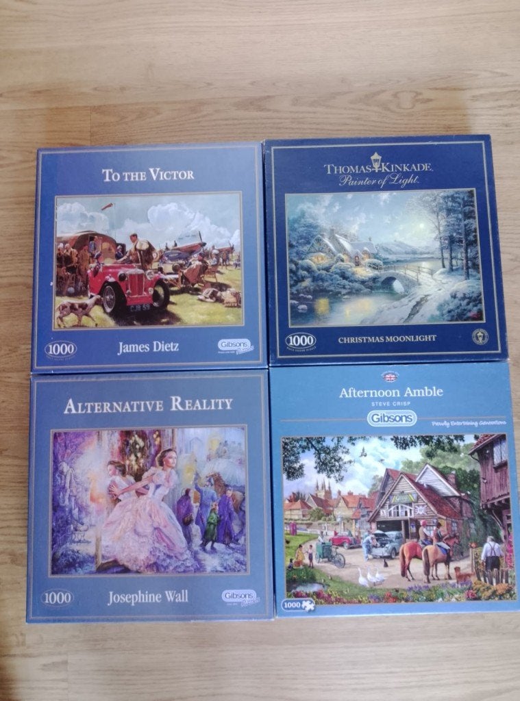 4x Gibsons puzzel 1000 st Kinkade Wall Crisp Dietz, Ophalen of Verzenden, 500 t/m 1500 stukjes, Gebruikt, Legpuzzel