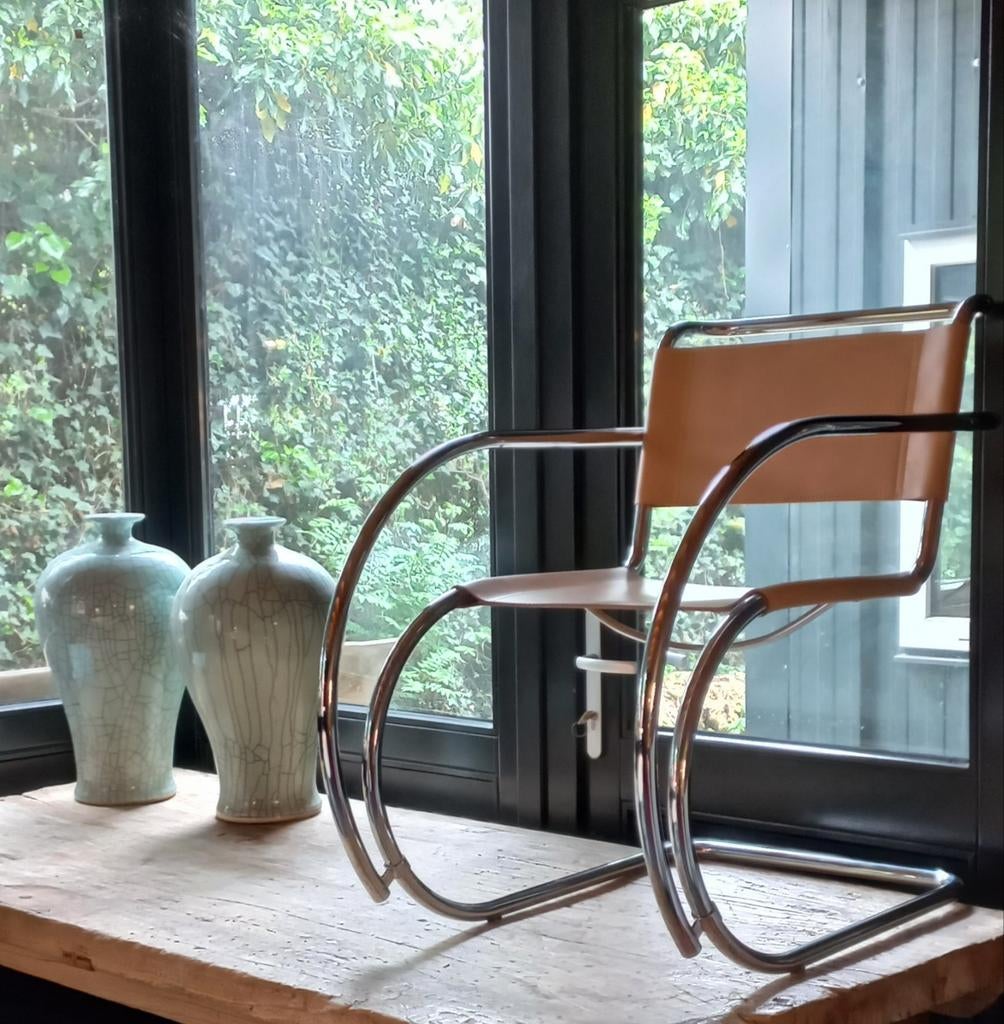 Hide leer MR stoelen l mies vd rohe lilly reich breuer, Huis en Inrichting, Stoelen, Ophalen of Verzenden, Zwart, Eén