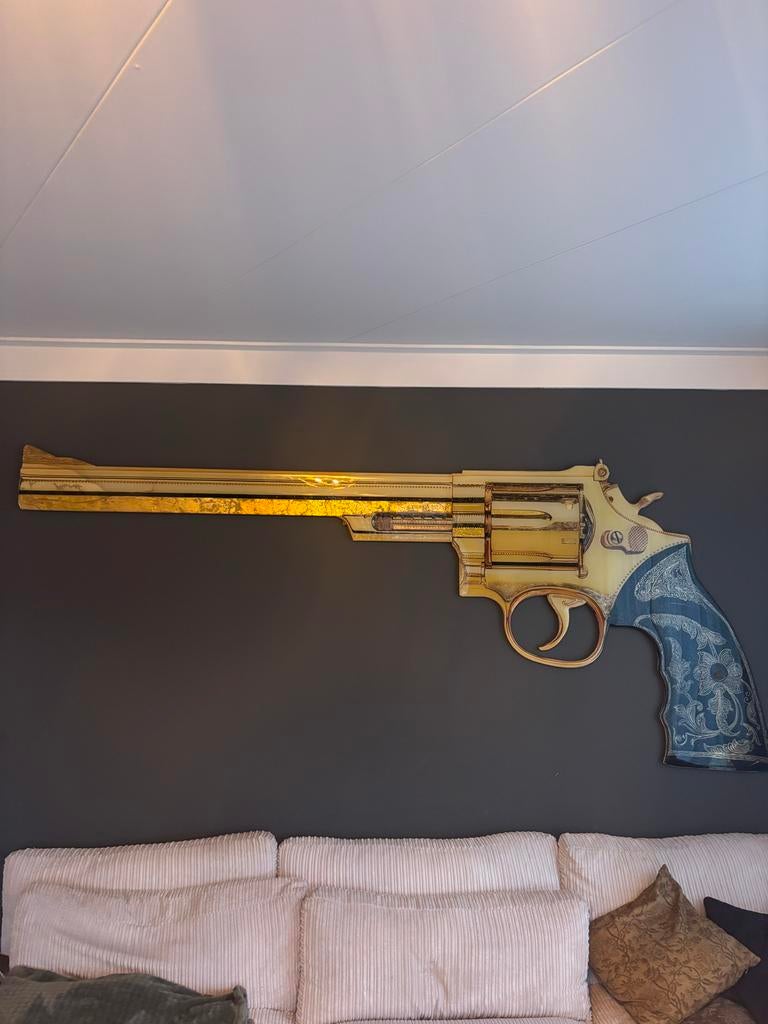 Moderne kunst gun voor aan de muur bladgoud & epoxy - 280 cm, Ophalen of Verzenden, Gebruikt