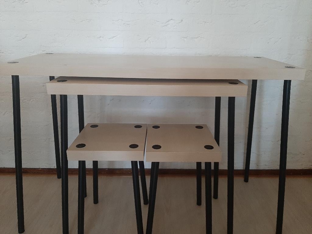 FRIDNÄS – Set van 4 (bijzettafels + krukken), Huis en Inrichting, Tafels | Bijzettafels, Zo goed als nieuw, Rechthoekig, 60 cm of meer