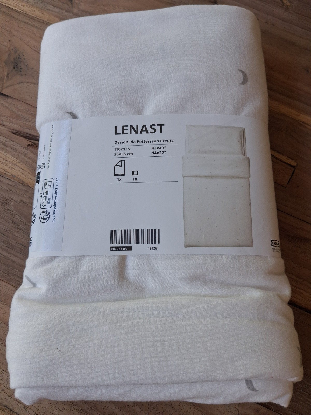 IKEA LENAST Dekbedovertrek met kussensloop babybedje, Jongetje of Meisje, Wit, Beddengoedset, Nieuw