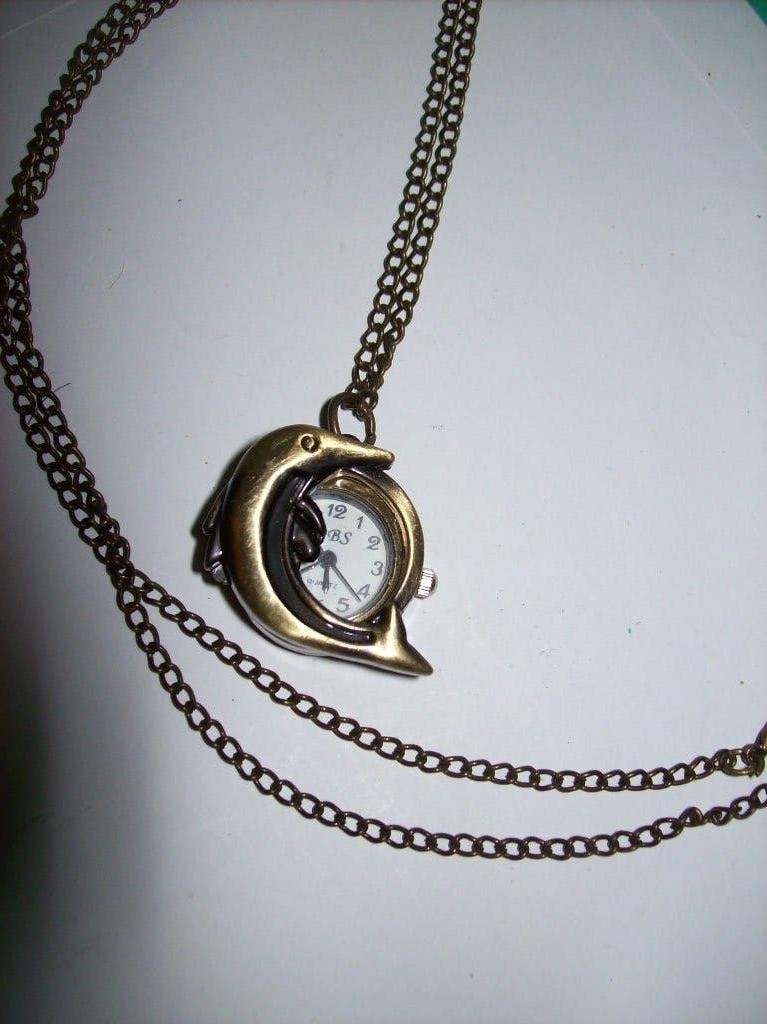 Ketting Goudtint Leuke Dolfijn Horloge hanger, Overige materialen, Verstelbaar, Verzenden, Nieuw