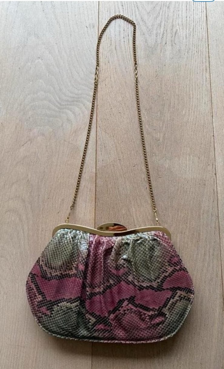 Tas slangenleer nieuwstaat, Ophalen of Verzenden, Zo goed als nieuw, Roze, Schoudertasje