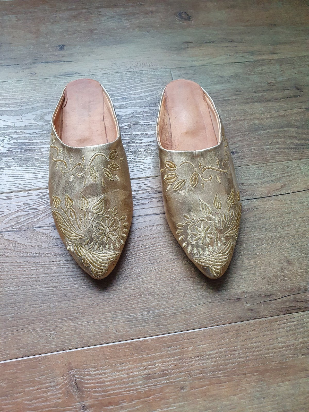 Gouden Marokkaanse babouches uit Fez, maat 38, Ophalen of Verzenden, Gedragen
