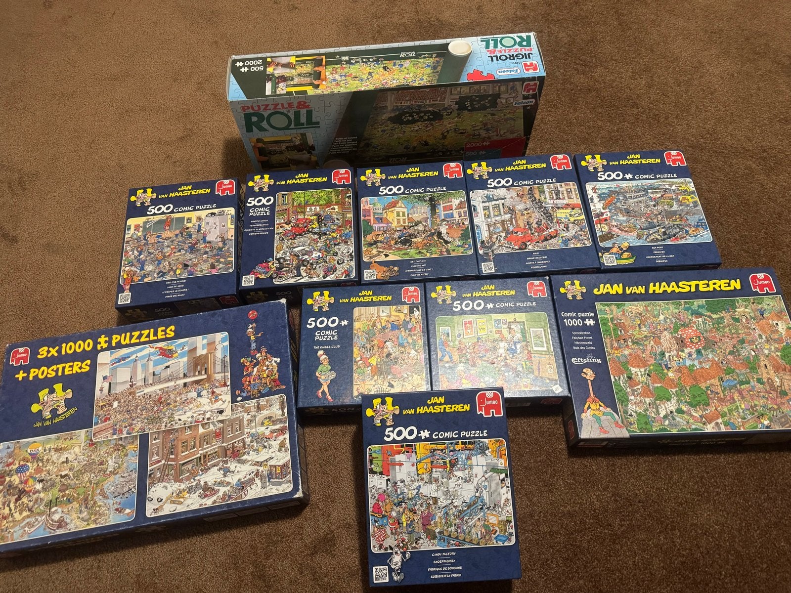 Jan van Haasteren puzzels (10x) inclusief puzzelmat, Ophalen, 500 t/m 1500 stukjes, Gebruikt, Legpuzzel