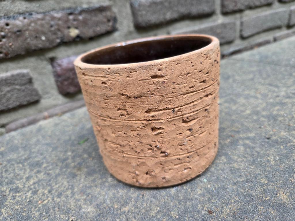 Vintage bloempot klei, jaren '70, bruin, geglazuurd, Tuin en Terras, Bloempotten, Overige materialen, Gebruikt, Rond, Binnen