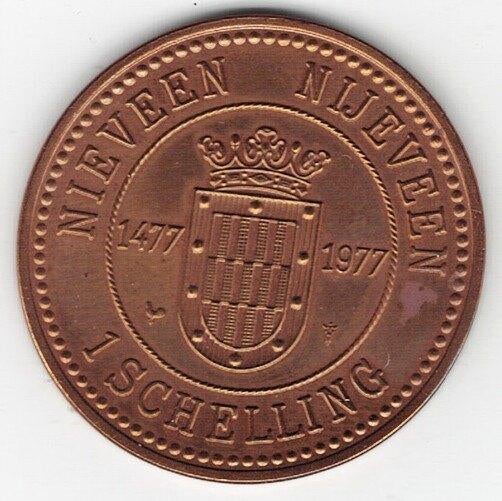 26-871 Nederland, Nijeveen 1 schelling 1977, Ophalen of Verzenden, Overige materialen, Nederland