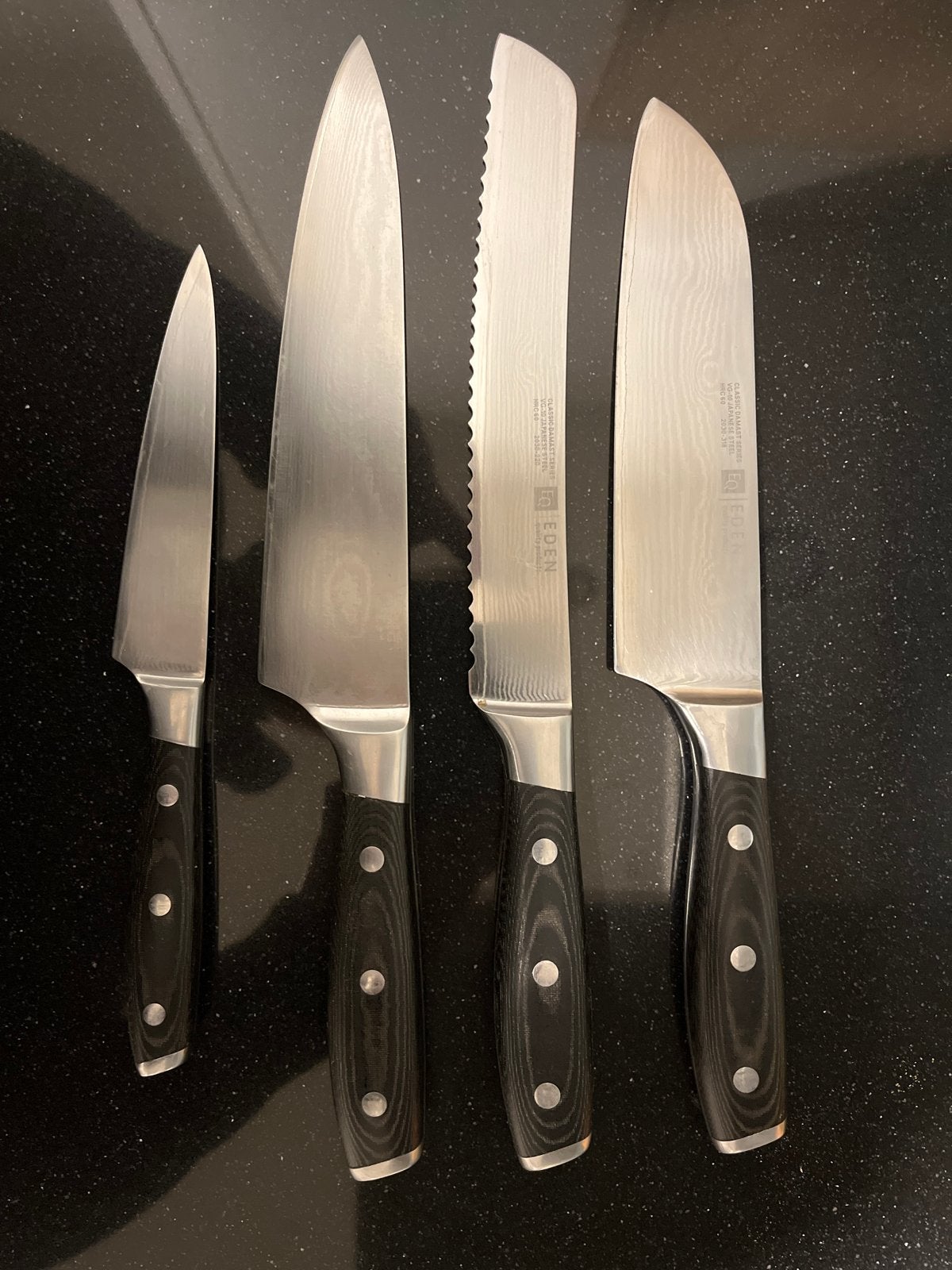 EDEN Classic Damast Messenset - 4-delig, Gebruikt, Los bestek, Ophalen of Verzenden, Rvs of Chroom