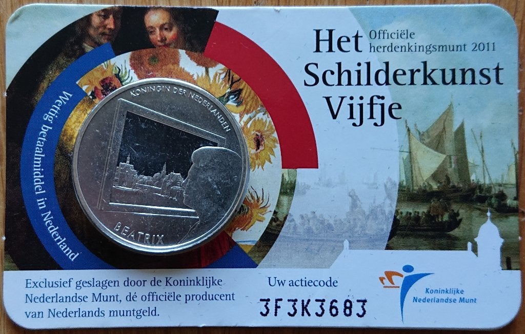 5 Euro 2011 Het Schilderkunst Vijfje UNC Coincard, Postzegels en Munten, Koningin Beatrix, Zilver, Euro's, Ophalen of Verzenden