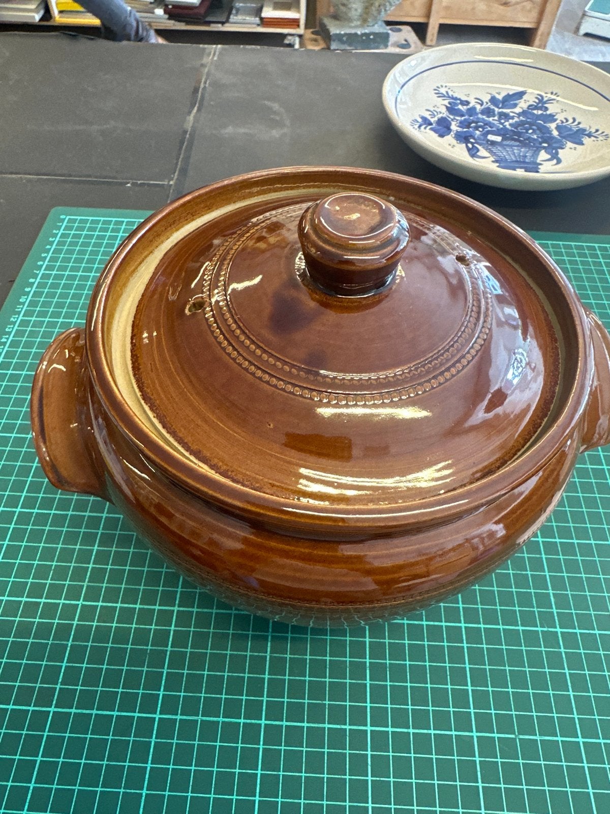 Vintage Aardewerken Stoofpot met Deksel - Bruin Glazuur, Ophalen of Verzenden