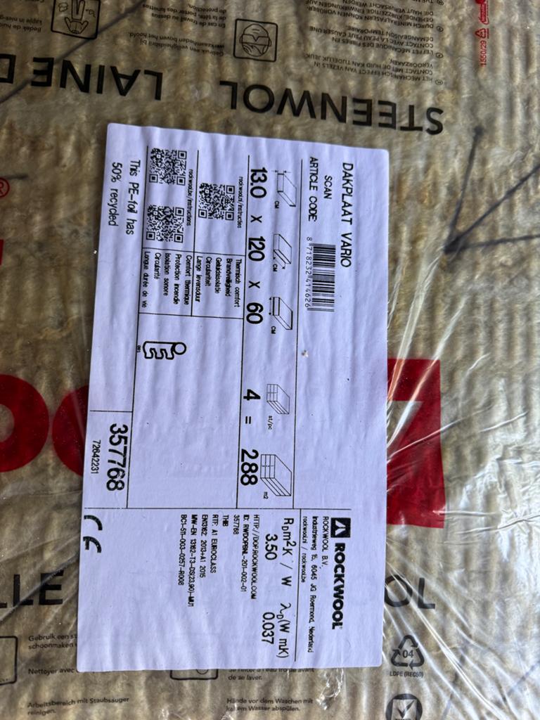Rockwool Steenwol Dakplaat Vario 13.0 x 120 x 60 cm, 12 cm of meer, Nieuw, Steenwol, Minder dan 5 m²
