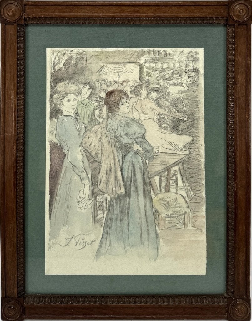 338. Aquareltekening, James Tissot – damesportret, 19e eeuw, Antiek en Kunst, Kunst | Tekeningen en Foto's, Ophalen, Tekening