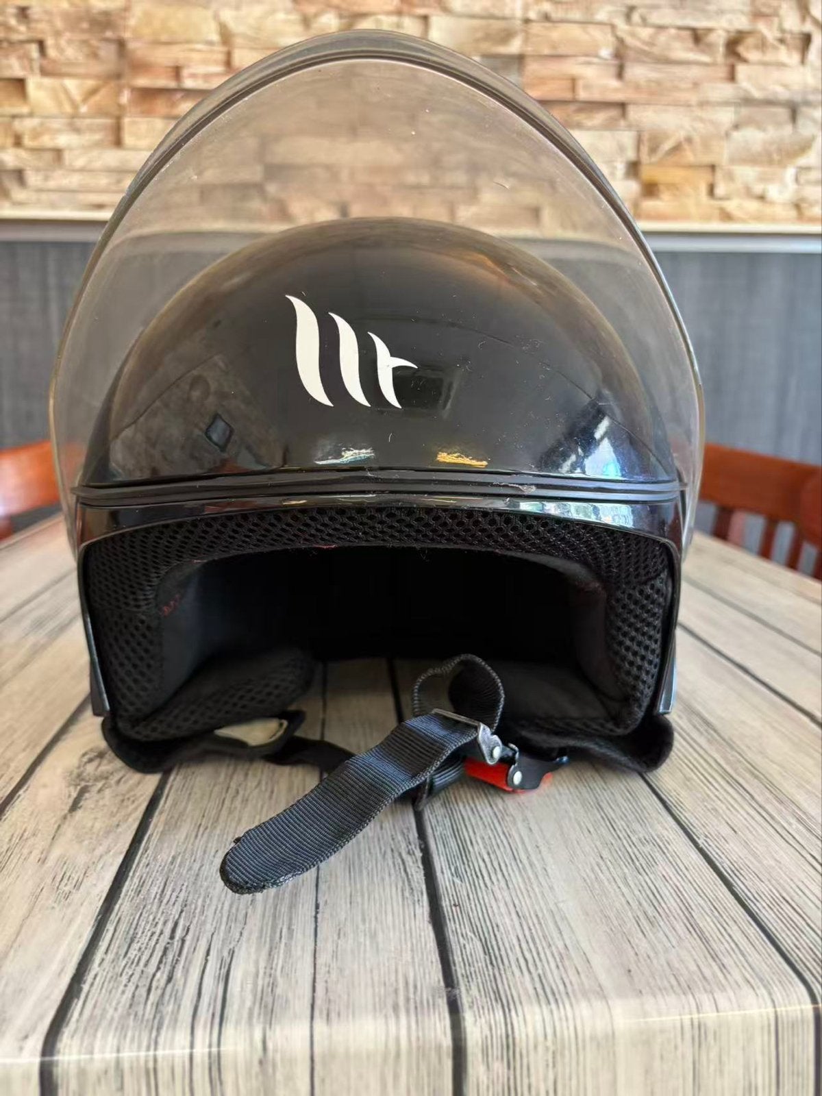MT Helmets zwarte scooterhelm met vizier, Ophalen, Gebruikt, Medium