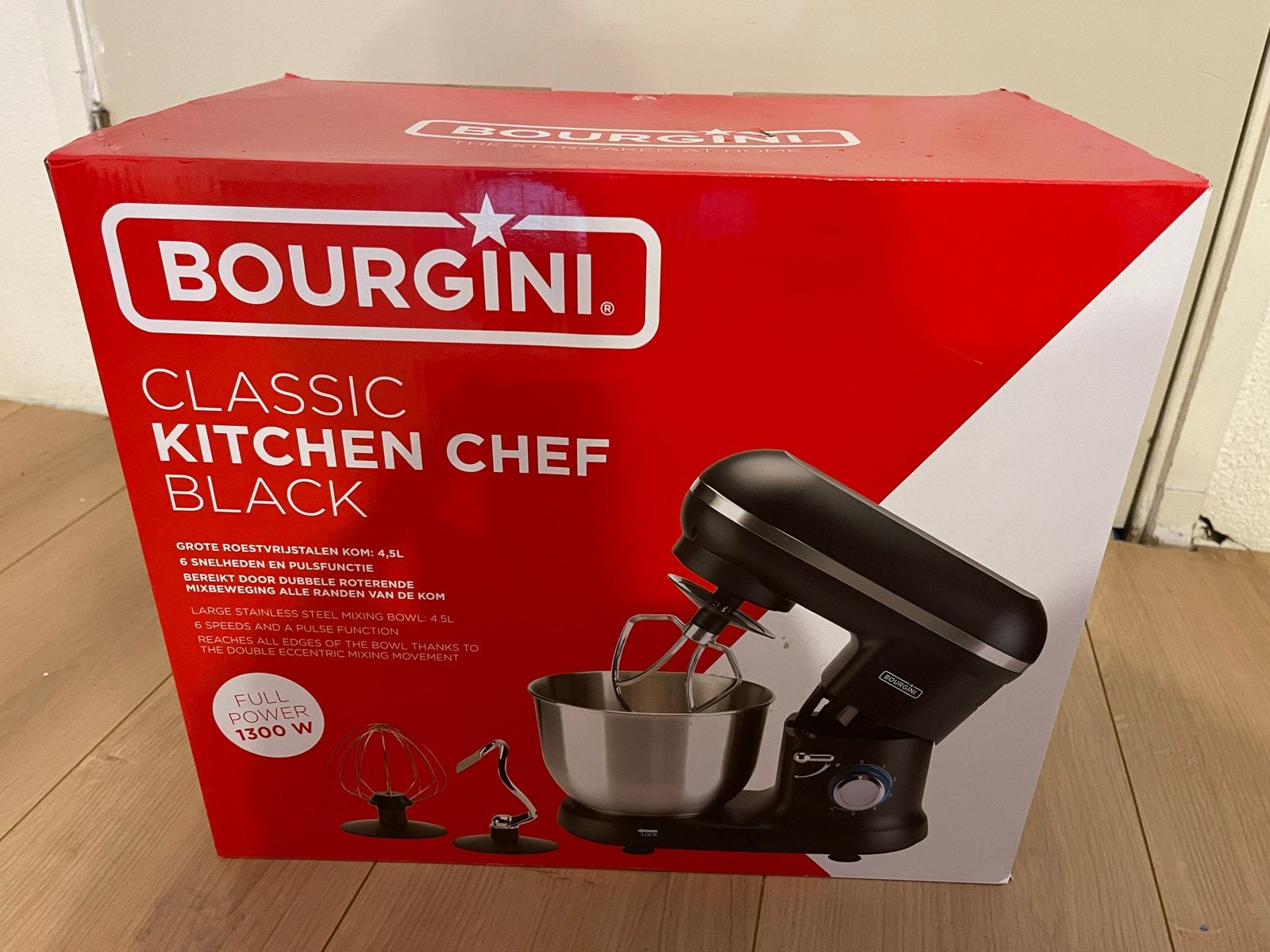 BOURGINI Classic Kitchen Chef Black 1300W Keukenmachine, 4 liter of meer, Ophalen, Nieuw, 3 snelheden of meer