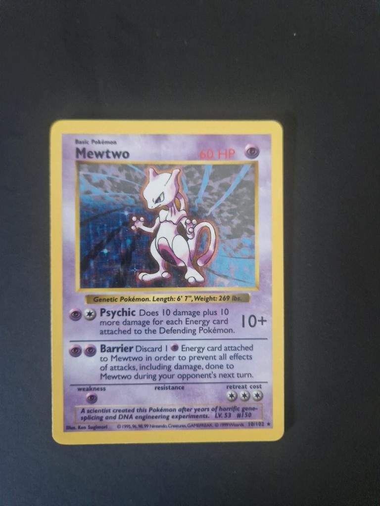 Mewtwo Holo Shadowless Base. TCG WOTC Pokémon collect., Ophalen of Verzenden, Zo goed als nieuw, Losse kaart, Foil