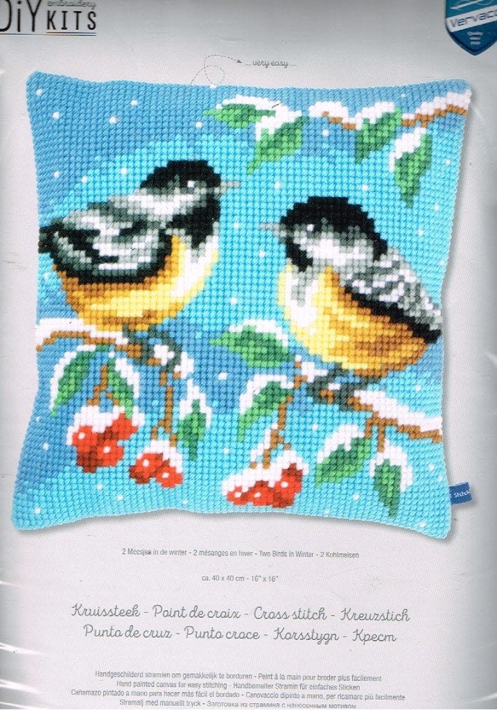 Cado vervaco borduurpakket kussen MEESJES IN DE WINTER, Hobby en Vrije tijd, Borduren en Borduurmachines, Ophalen of Verzenden