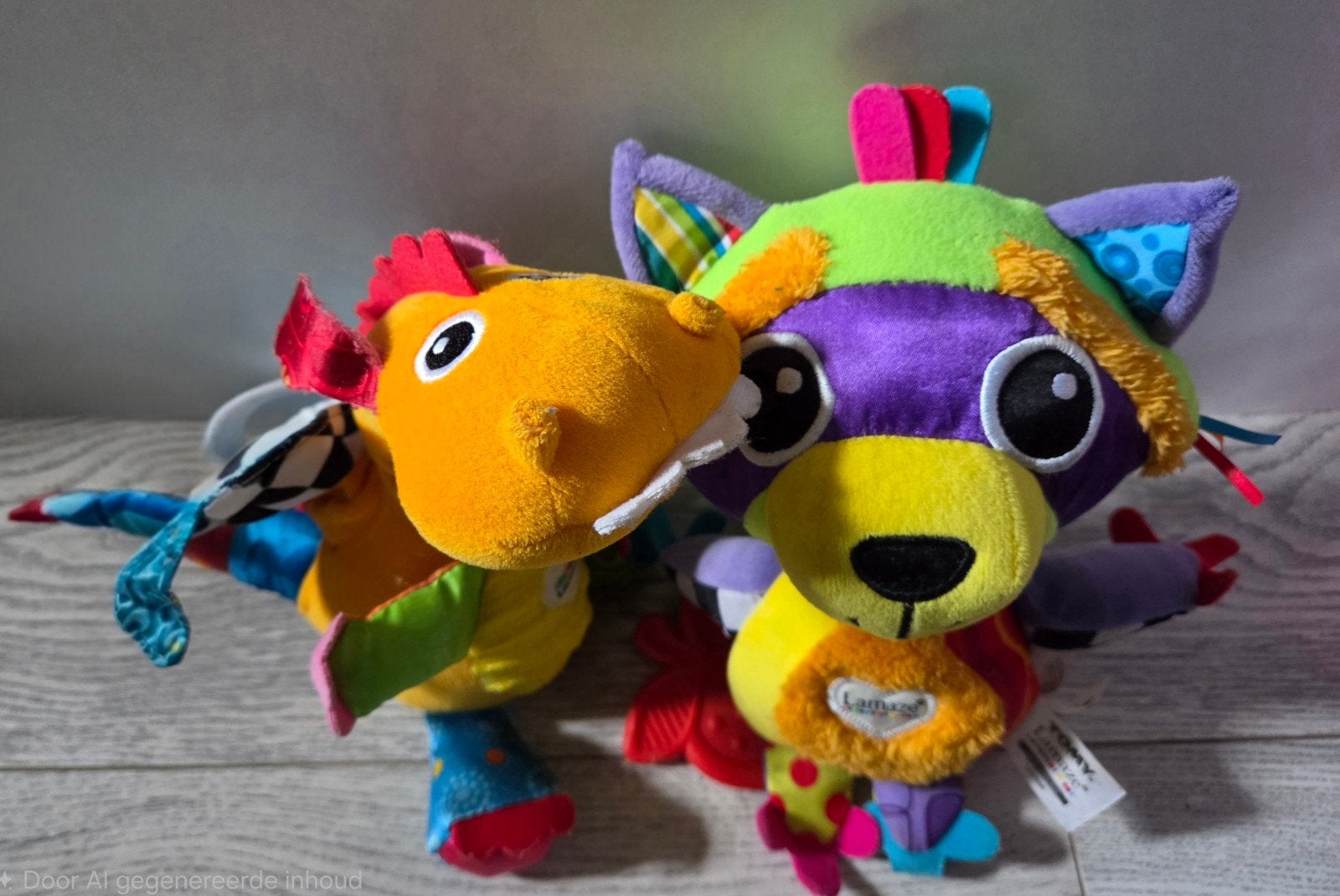 Set van 2 Lamaze baby speeltjes: draak en kat, Ophalen of Verzenden, Zo goed als nieuw, Overige typen, Met geluid