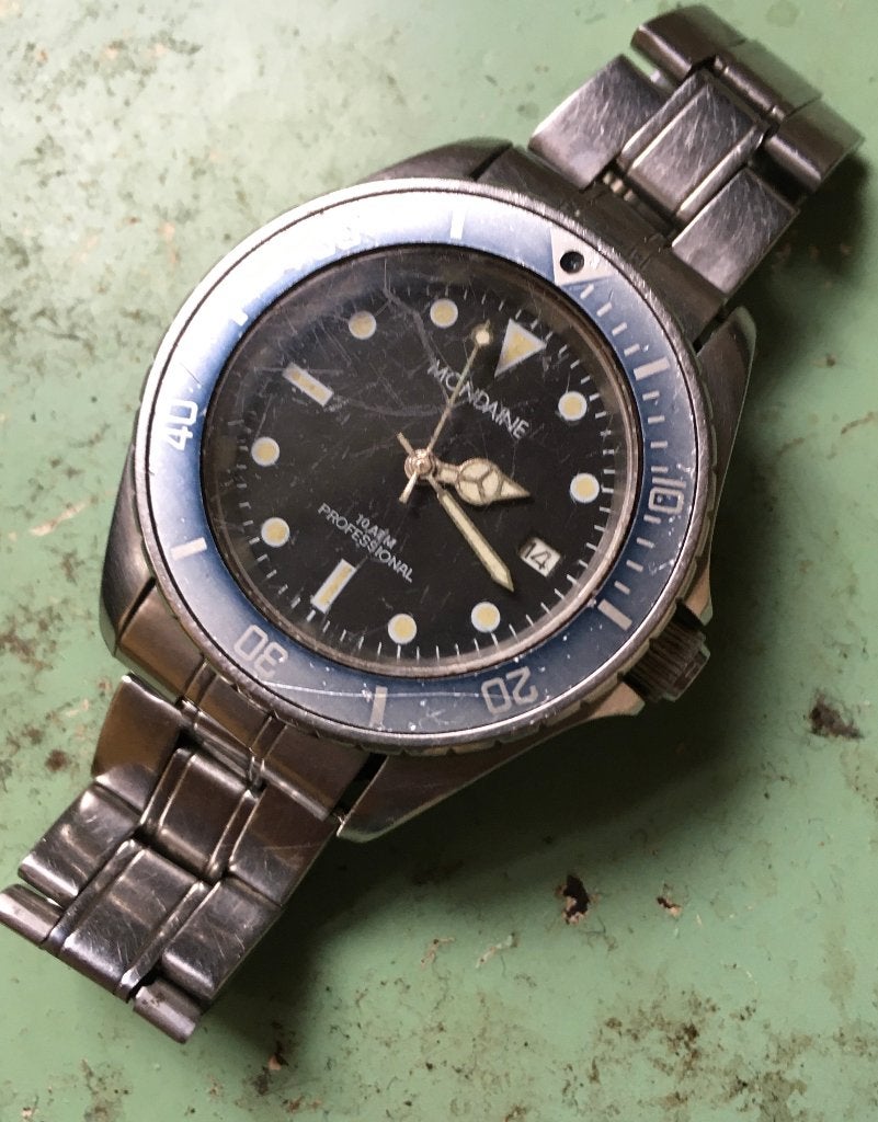 Vintage 'Mondaine' Professional 10ATM Diver Duikershorloge, Staal, Gebruikt, Staal, Polshorloge