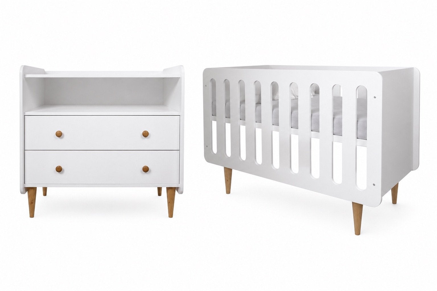 Babykamer KC Exclusief Lucy – White (ledikant + commode), Kinderen en Baby's, Kinderkamer | Complete kinderkamers, Ophalen of Verzenden