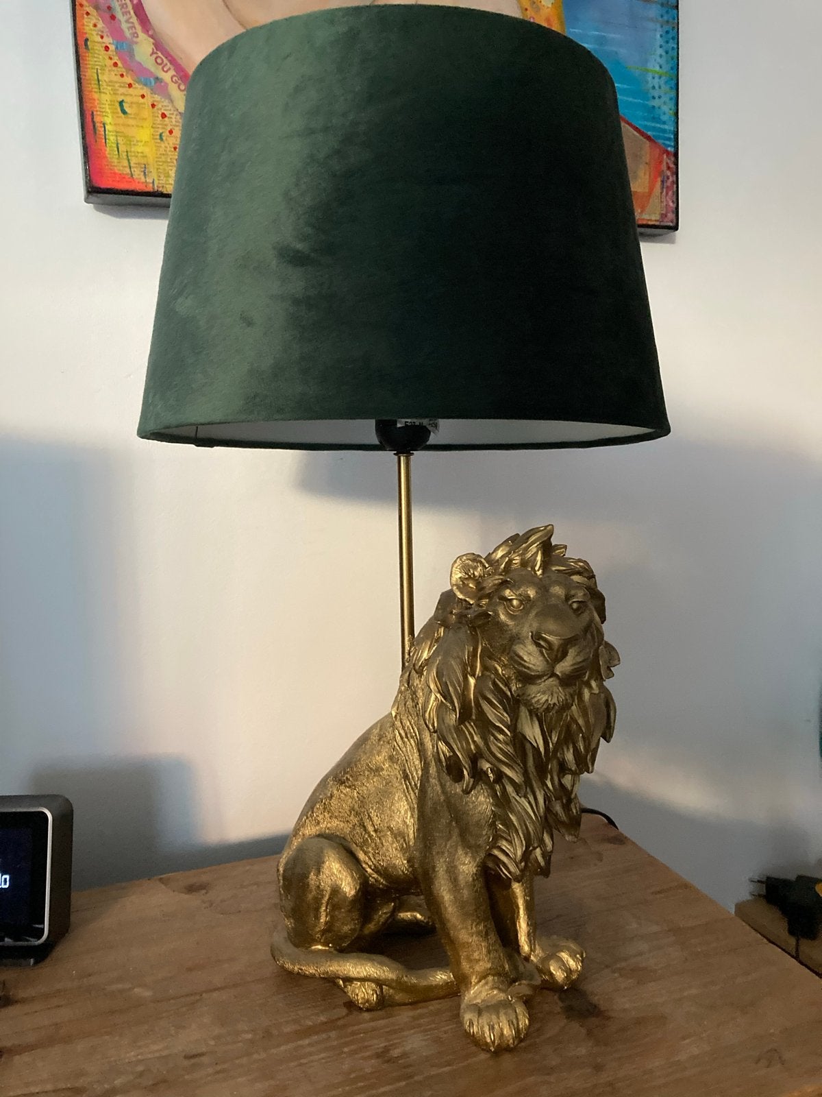 Gouden Leeuw Tafellamp met Groene Kap, Overige merken, Meerkleurig, E27 (groot), Zo goed als nieuw