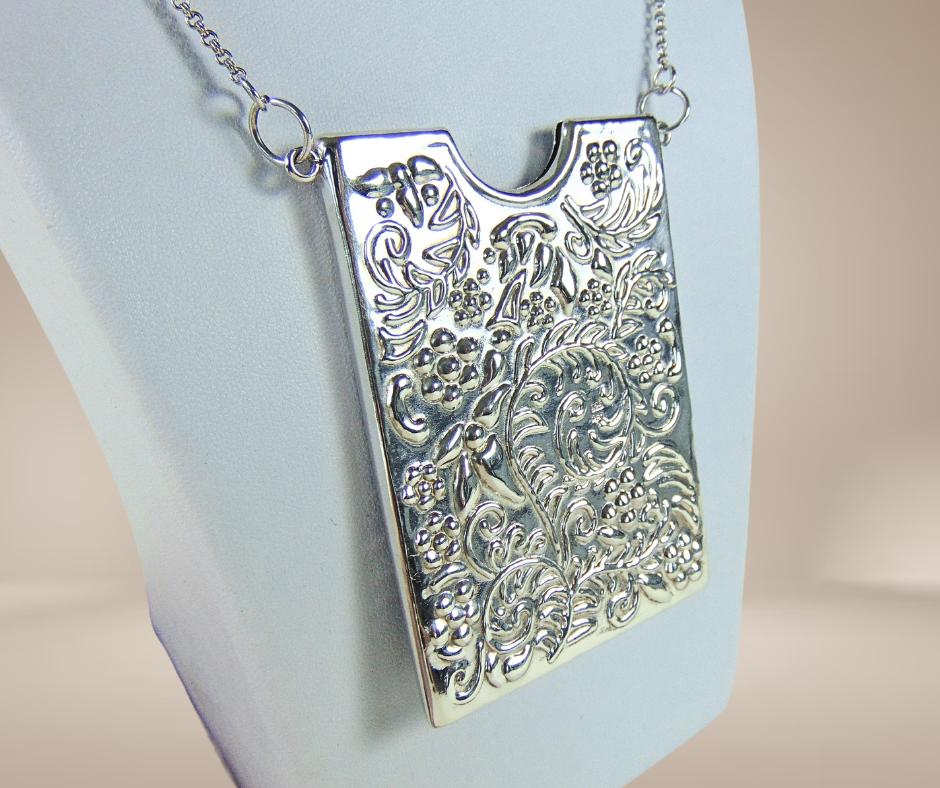 Vintage 925 zilveren REO Victoriaanse card case ketting!, Met hanger, Verzenden, Zo goed als nieuw, X