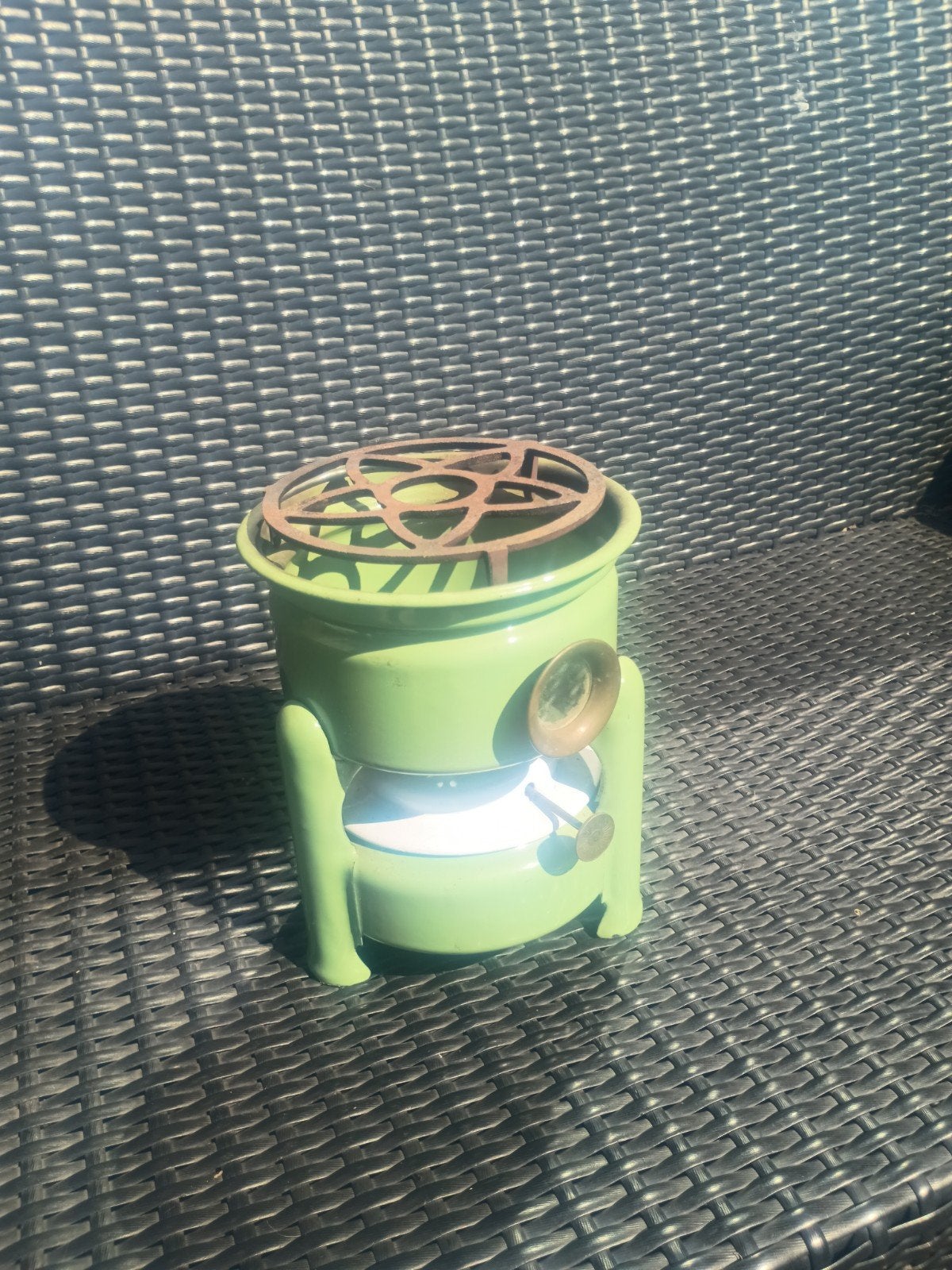 Vintage Groene Fonduebrander met Gietijzeren Onderzetter, Antiek en Kunst, Ophalen of Verzenden