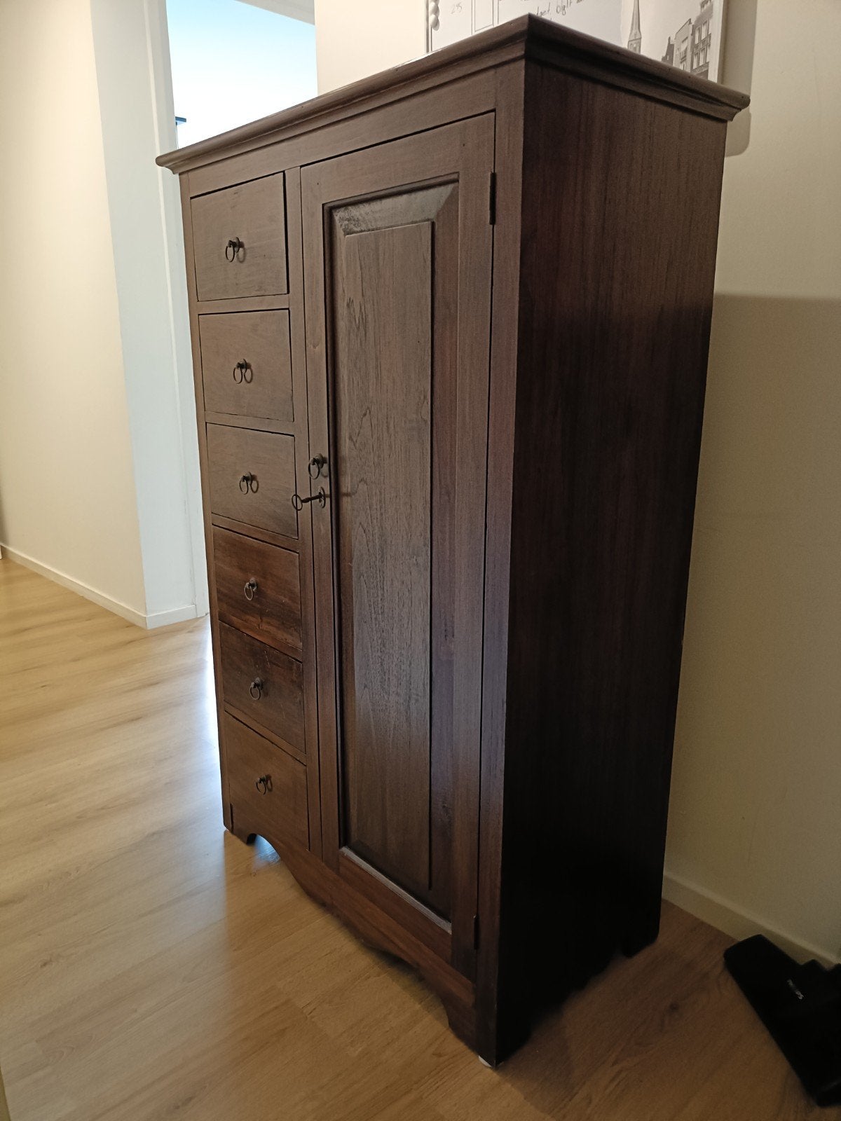 Antieke teakhouten ladekast, Ophalen, Gebruikt, Met deur(en), 100 tot 150 cm