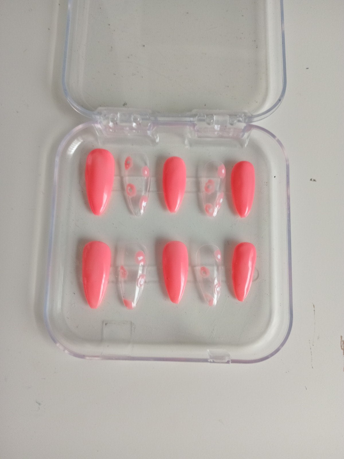 Roze en transparante nepnagels met bloemmotief + lijm, Ophalen of Verzenden, Nieuw, Overige typen