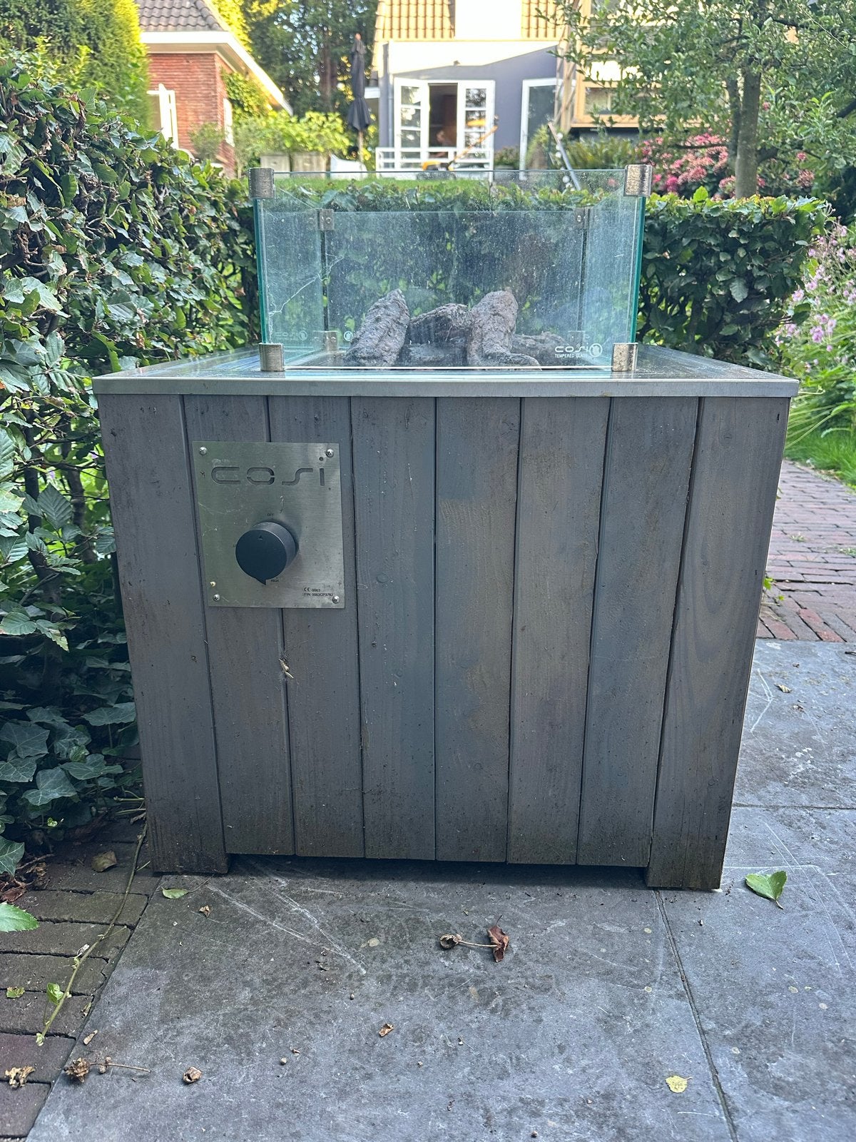 Cosi Vuurtafel/Vuurkorf - Grijs Hout met Glasombouw, Ophalen, Gebruikt, Vuurkorf