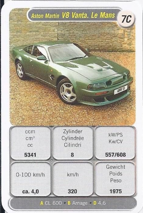 Kw4563 autokaartje aston martin v8 vanta le mans ( 7c ), Ophalen of Verzenden, Zo goed als nieuw, Auto's