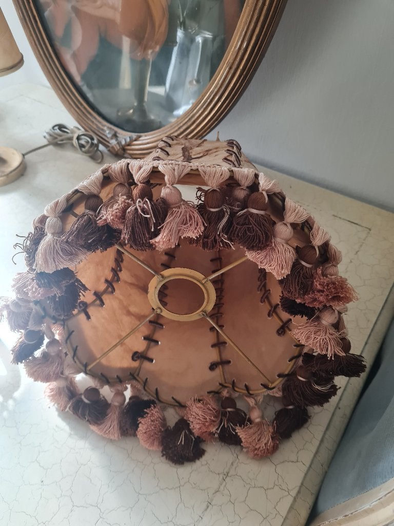 Vintage leren lampenkap, Huis en Inrichting, Lampen | Lampenkappen, Heikant 21 Kaatsheuvel, Natuurlijk materiaal, 26 cm, Ophalen of Verzenden
