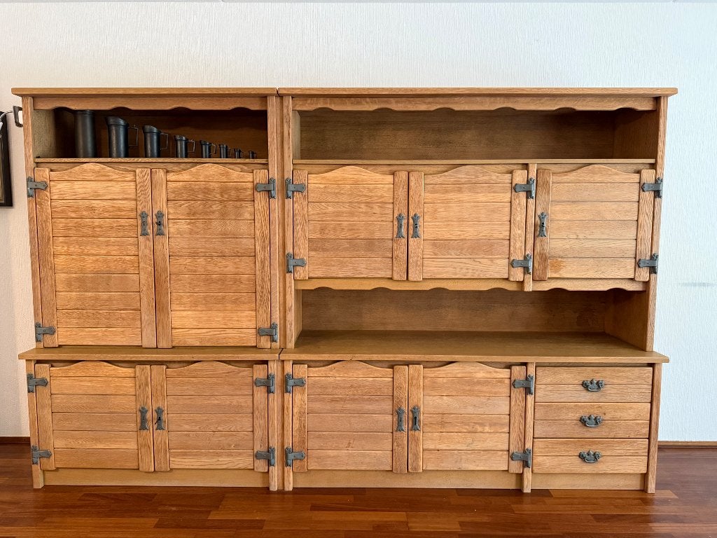 Grote massief eiken buffetkast / wandkast – 3 meter breed, Ophalen, Gebruikt, Eikenhout, 200 cm of meer