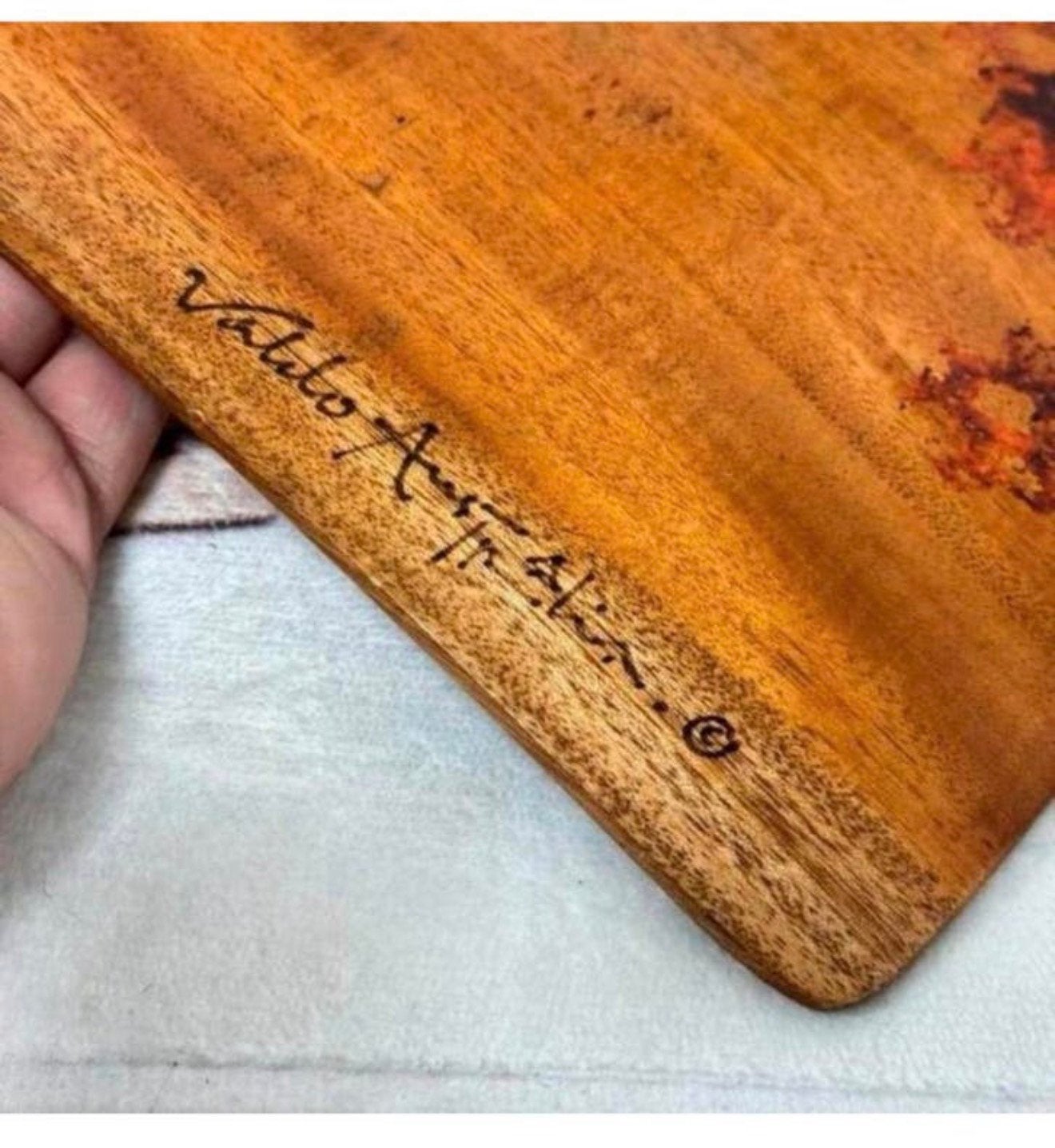 Antiek Valdo Australia Aboriginal houten bord + handtekening, Antiek en Kunst, Ophalen of Verzenden