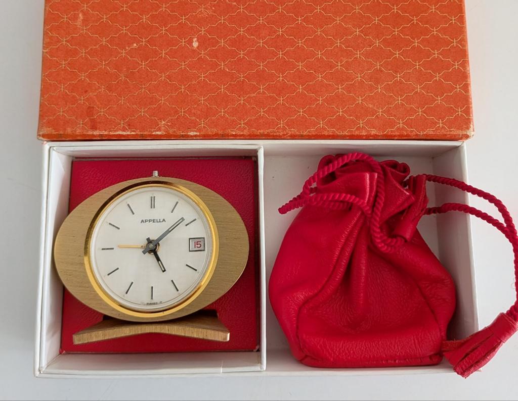 Vintage Appella Reiswekker met Datum en Etui, Ophalen of Verzenden