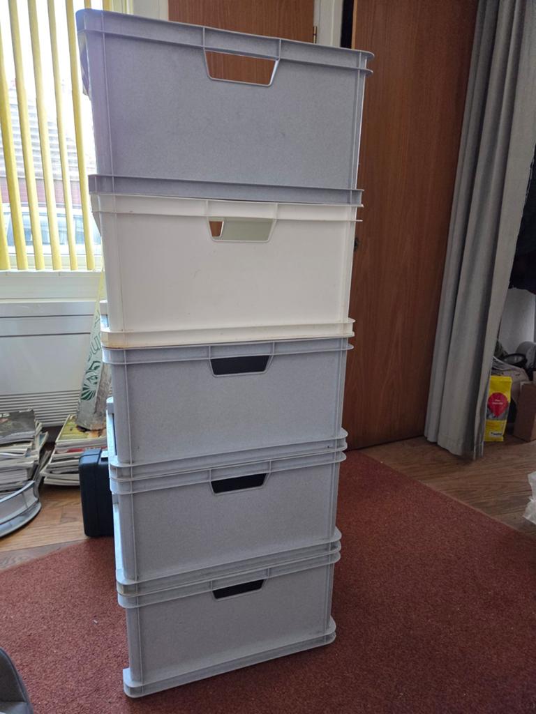 Vijf curver opbergboxen te koop, 52x42x26 cm., Ophalen, Gebruikt, 25 tot 50 cm, Minder dan 100 cm