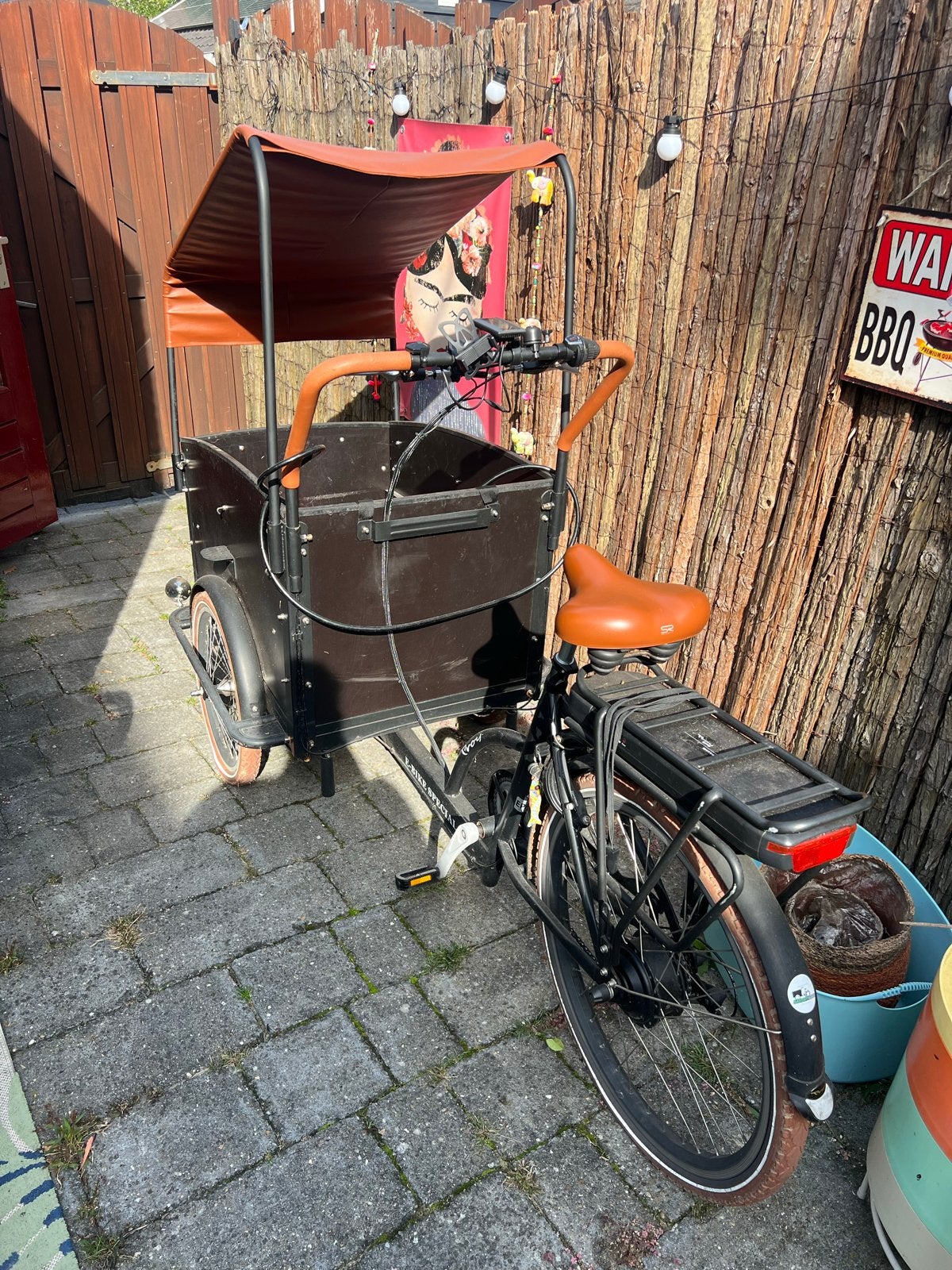 Troy Bakfiets Elektrisch met Huif en toebehoren., Gebruikt, Elektrisch, 2 kinderen, Trommelrem